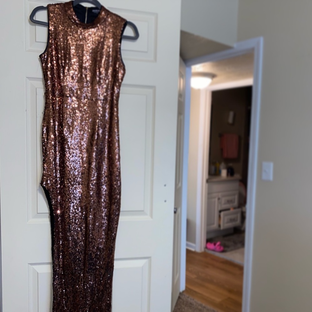 FashionNova Runway Walk Sequin Dress - Copper
